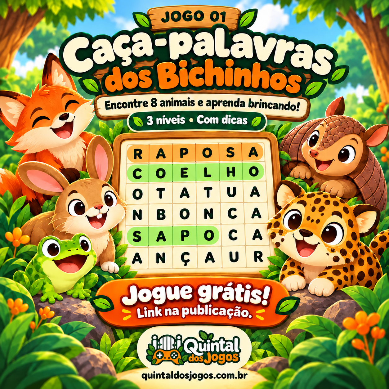 15 caça-palavras dos bichinhos para imprimir — GRÁTIS!